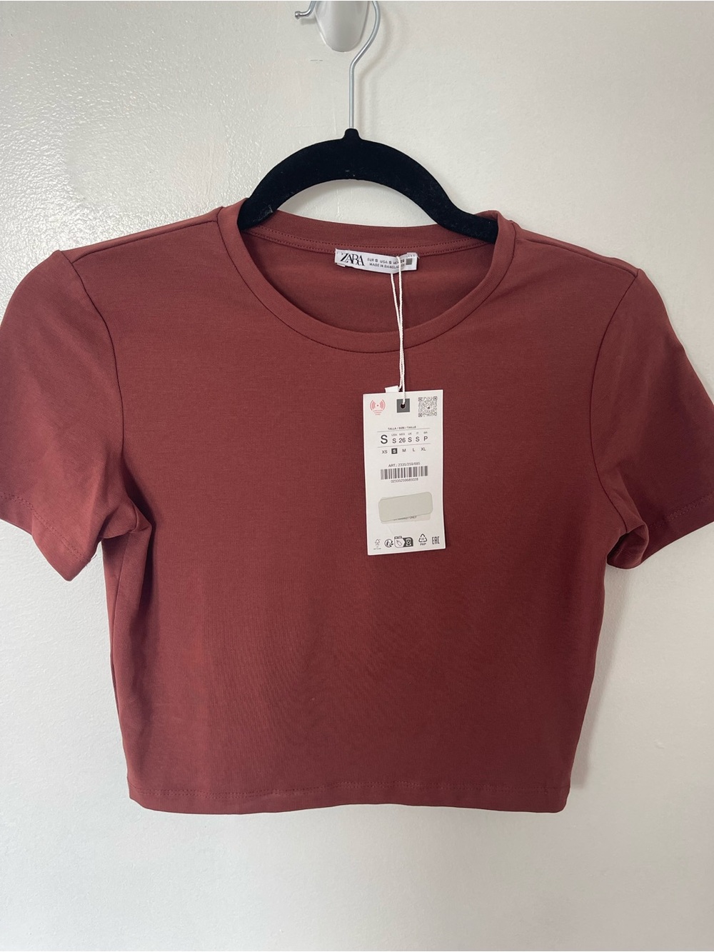 NWT Zara Rust Red Crop Tee - Women's Short Sleeve Top